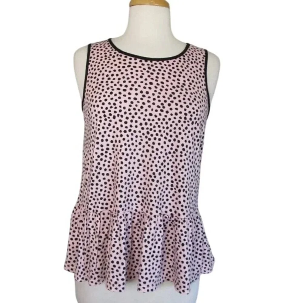 Kate Spade Pastel Pink Polka Dot Peplum Tank Top